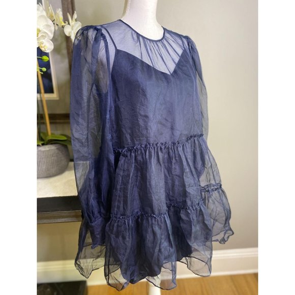 Cinq a Sept Rhonda Navy Blue Organza Mini Dress 8 - Picture 9 of 13